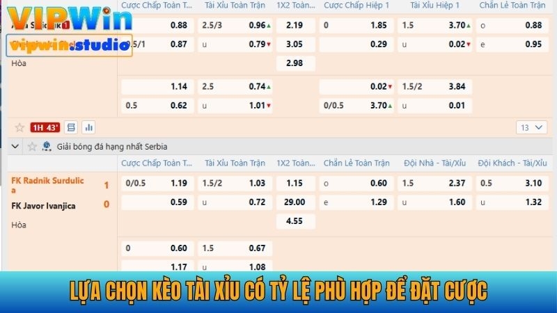 Anh em nên chơi kèo tài xỉu với tỷ lệ thích hợp